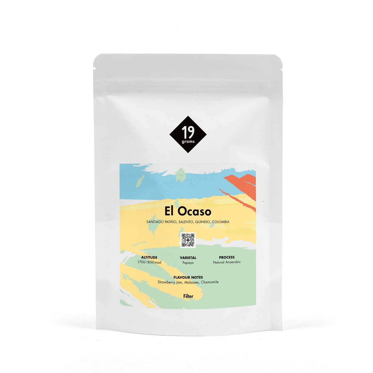 19grams El Ocaso Kolumbien Filter Kaffee auf einem neutralen Hintergrund