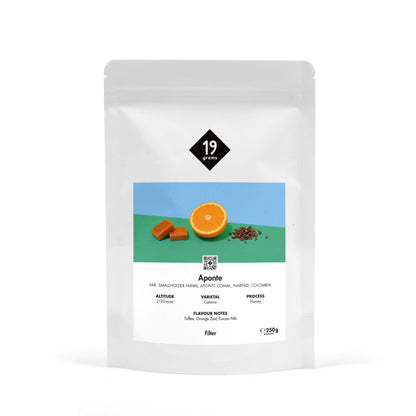 19grams Aponte Filter 250g Kaffeebeutel – Honey Caturra, Resguardo Aponte Nariño – Himbeere, Honig, Veilchen, Specialty Coffee Mockup