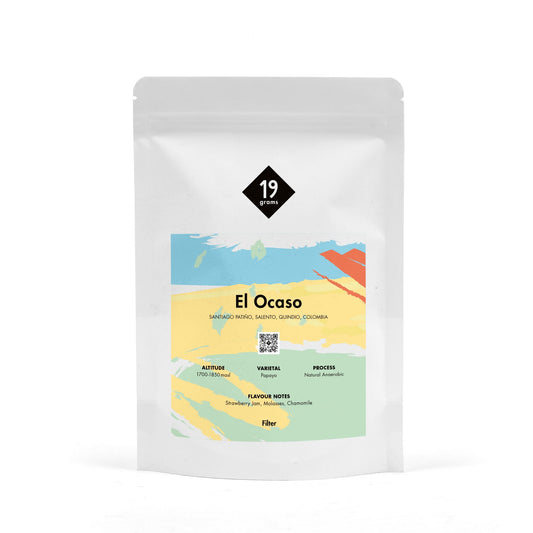 19grams El Ocaso Kolumbien Filter Kaffee auf einem neutralen Hintergrund