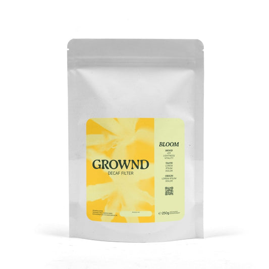 GROWND Decaf Bloom – Label Vorderansicht entkoffeinierter Kaffee Specialty Coffee