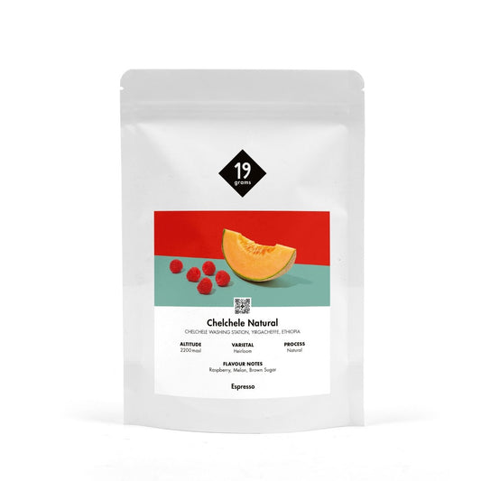 19grams Chelchele Espresso Kaffebohnen in der 250g Tüte mit Noten von Melone und Himbeeren
